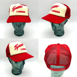 Vintage 70s 80s Tynan Lumber Puffy Print Red Mesh Snapback Trucker Hat Adult OS